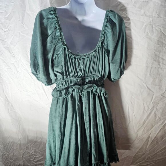 90s renaissance faire whismical cottage core muted green dress - Picture 3 of 4